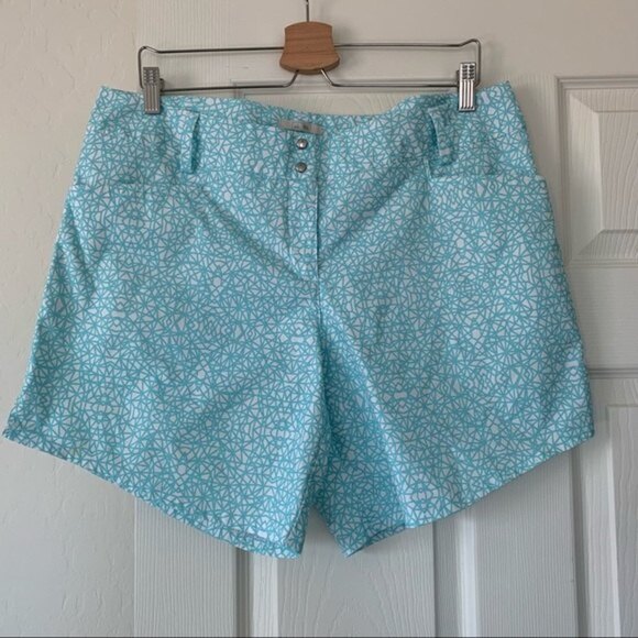 Adidas Teal Blue Abstract Golf Athletic Shorts Size 14 - Picture 1 of 6